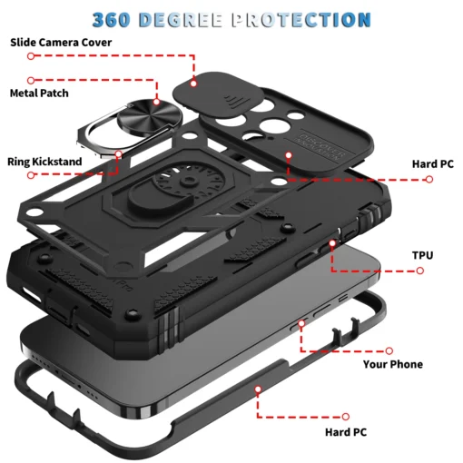 rugged armor case for iphone 11 pro x xr xs max 6 7 8 plus camera protection & kickstand