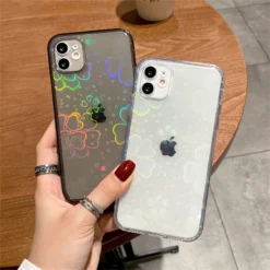 rainbow laser love heart clear case for iphone 14 13 12 11 pro max mini x xr xs 7 8 plus se
