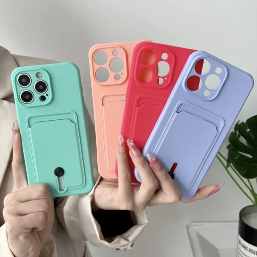 soft silicon shockproof card holder case for iphone 12 pro max 13 14 plus with card slider
