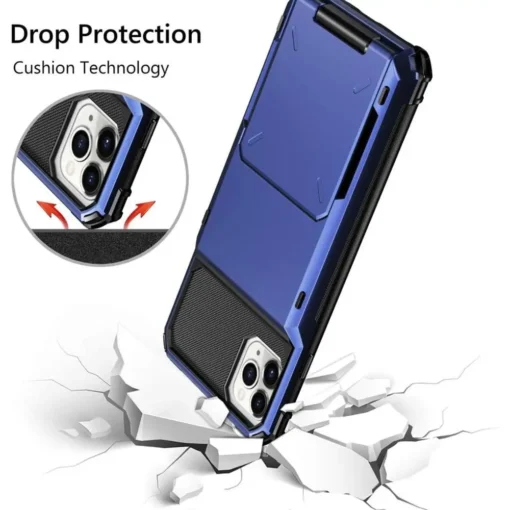 rugged armor multi card holder flip case for iphone 14 pro max 12 pro 13 mini clamshell case