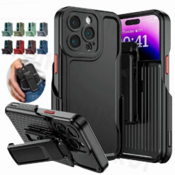 rugged bumper hybrid armor case for iphone 14 plus 13 12 11 pro max with belt clip kickstand