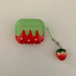Red Strawberry Glossy Shockproof AirPods Case with Charm for AirPods 1 2 3 4 Pro